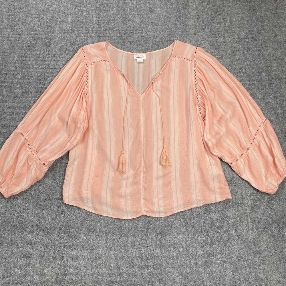 Ariat Top Womens Size XL Boho Tassel Peach Blouse